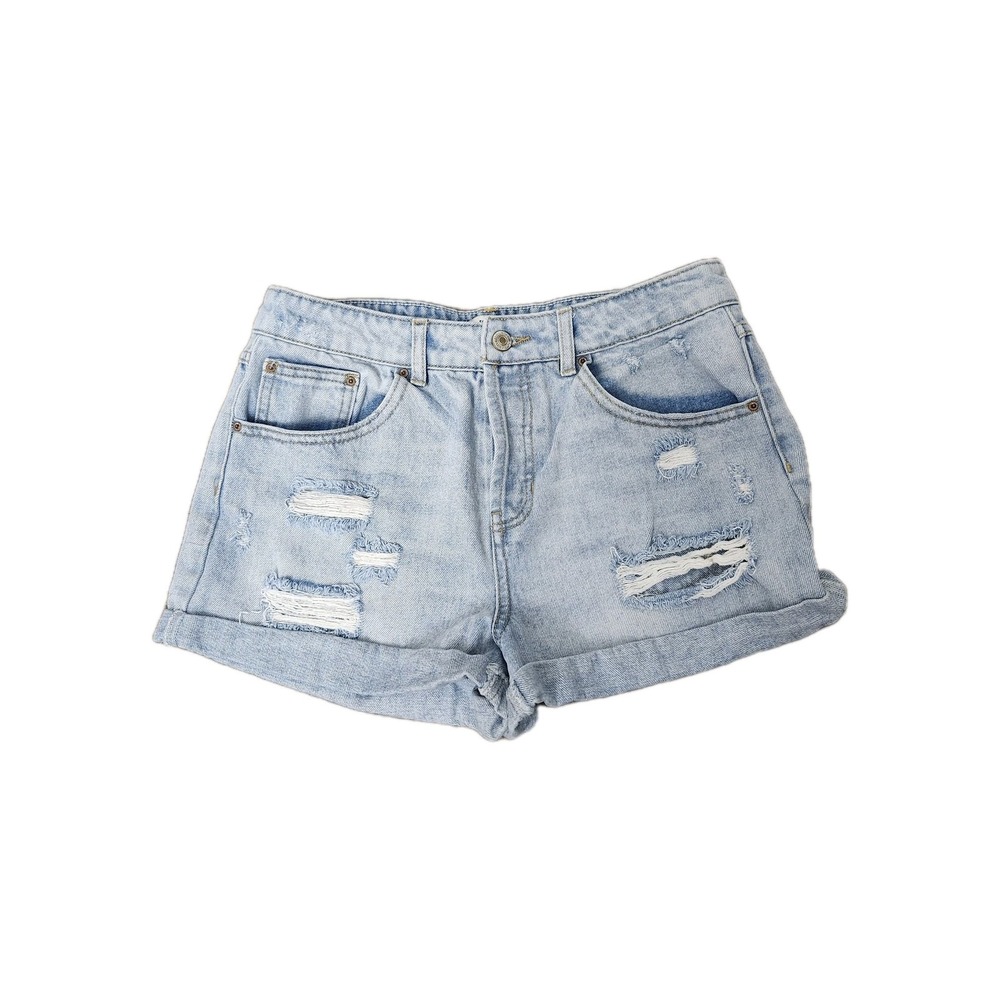 Forever 21 Women's Jean Shorts Sz 28 Distressed‎ Light Wash High Rise Cuffed